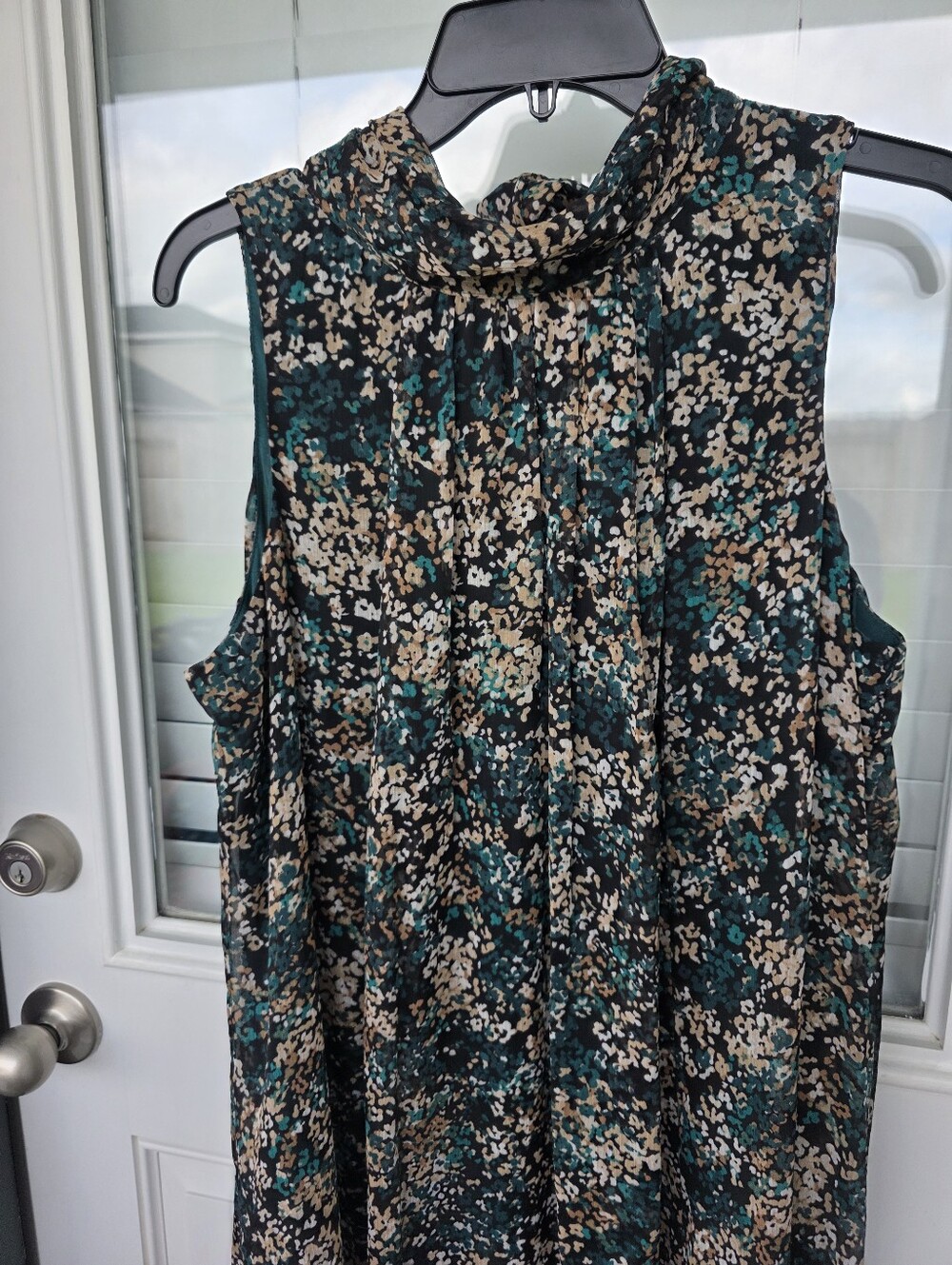 Tommy Hilfiger Sleeveless Floral Print Dress Cowl Neck Green Black Size 12 Party - Picture 4 of 11